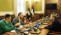 16 March 2018 The Chairman of the Committee on the Diaspora and Serbs in the Region MA Ivan Kostic and Committee member Aleksandar Cotric in meeting with Nemanja Damnjanovic, Serb MP of the Assembly of the Province and City of Vienna